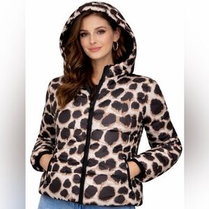 Pieces Women's size Medium Leopard Print Crop Puffer Jacket Lightweight Outdoor